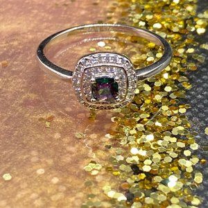Mystic Topaz with CZ Sterling Silver Ring Size 9 .